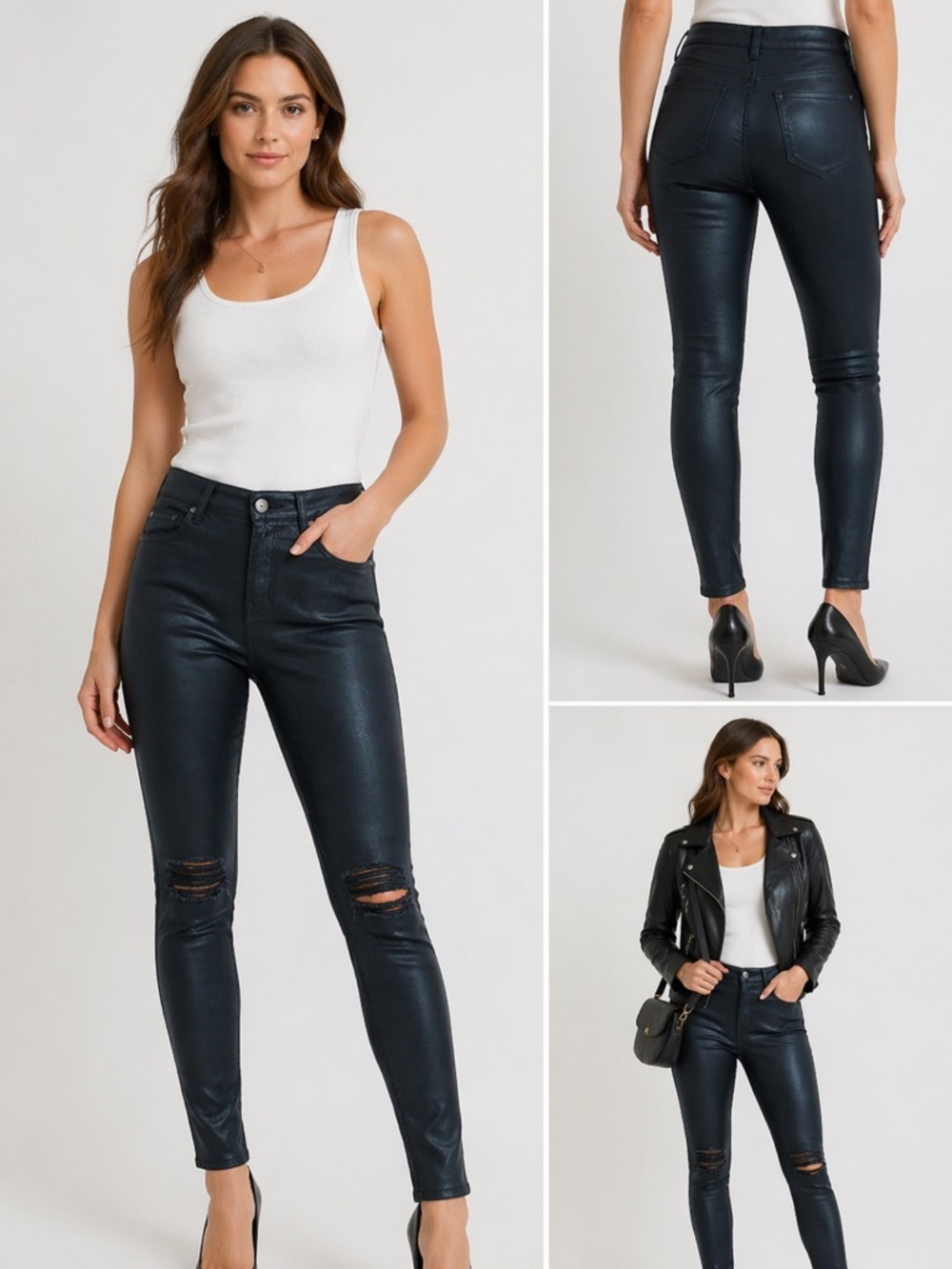 7 For All Mankind Navy Ankle Coated Skinny with Destroy Size 25